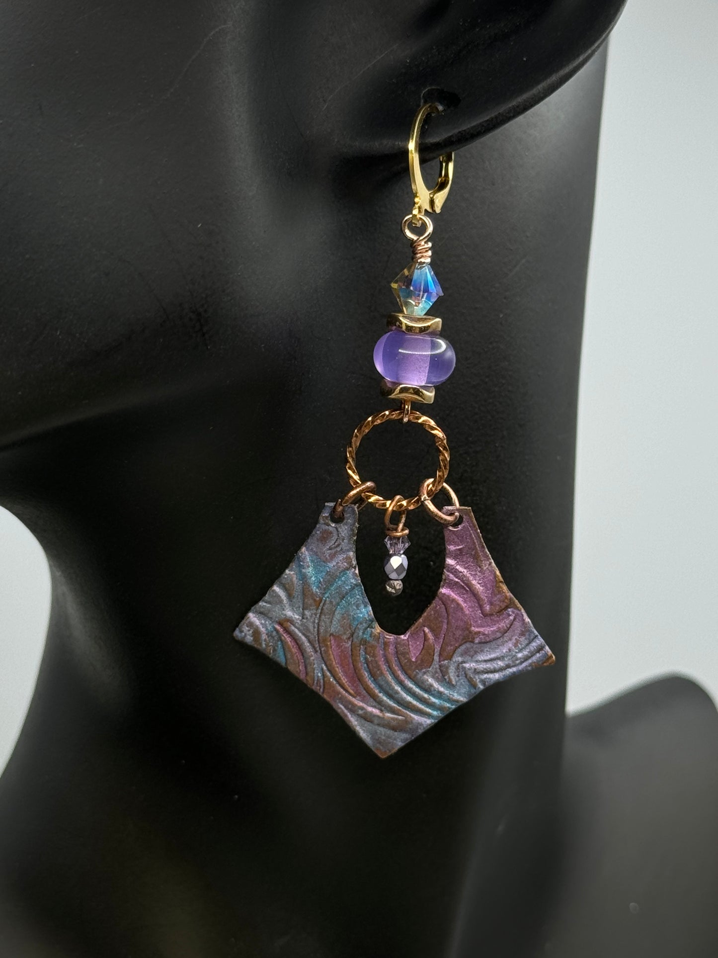 Lampwork and copper purple earrings
