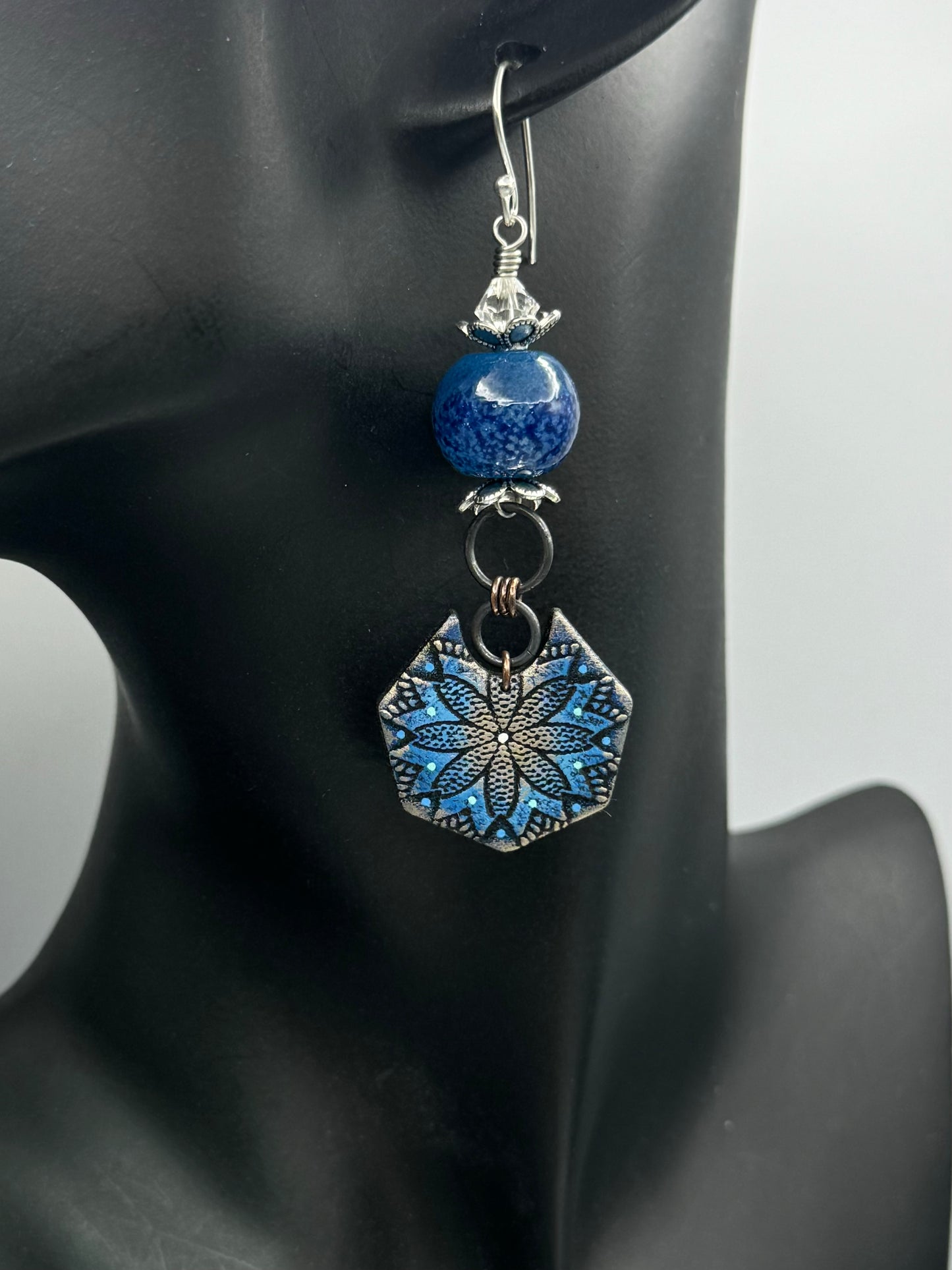 Lampwork and polymer clay blue earrings