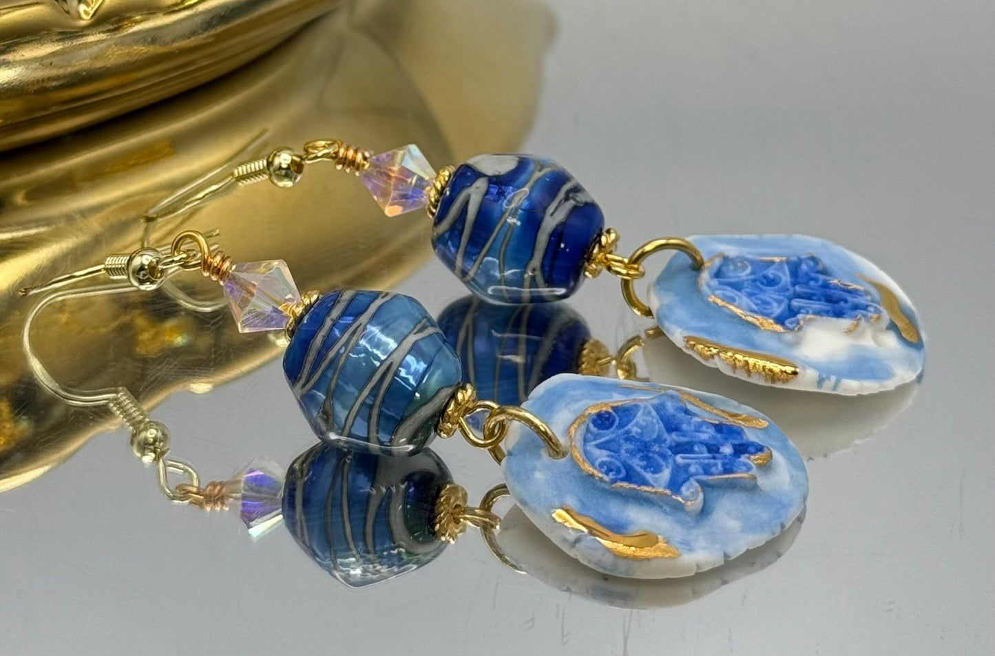 Hamsa handmade porcelain earrings