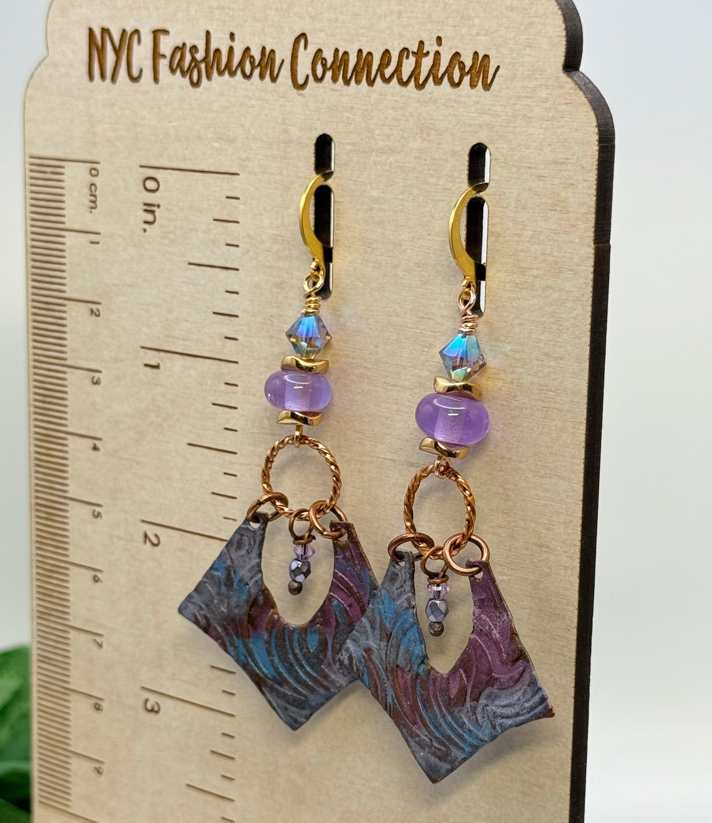 Lampwork and copper purple earrings