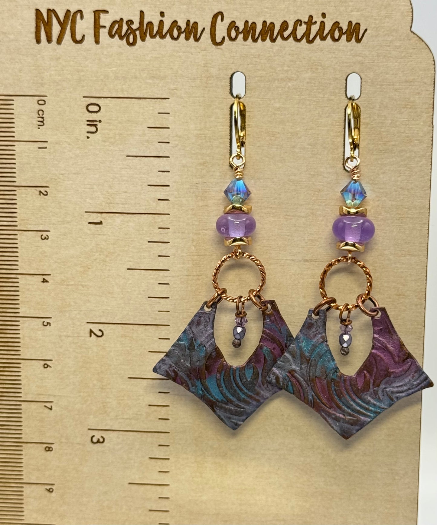 Lampwork and copper purple earrings