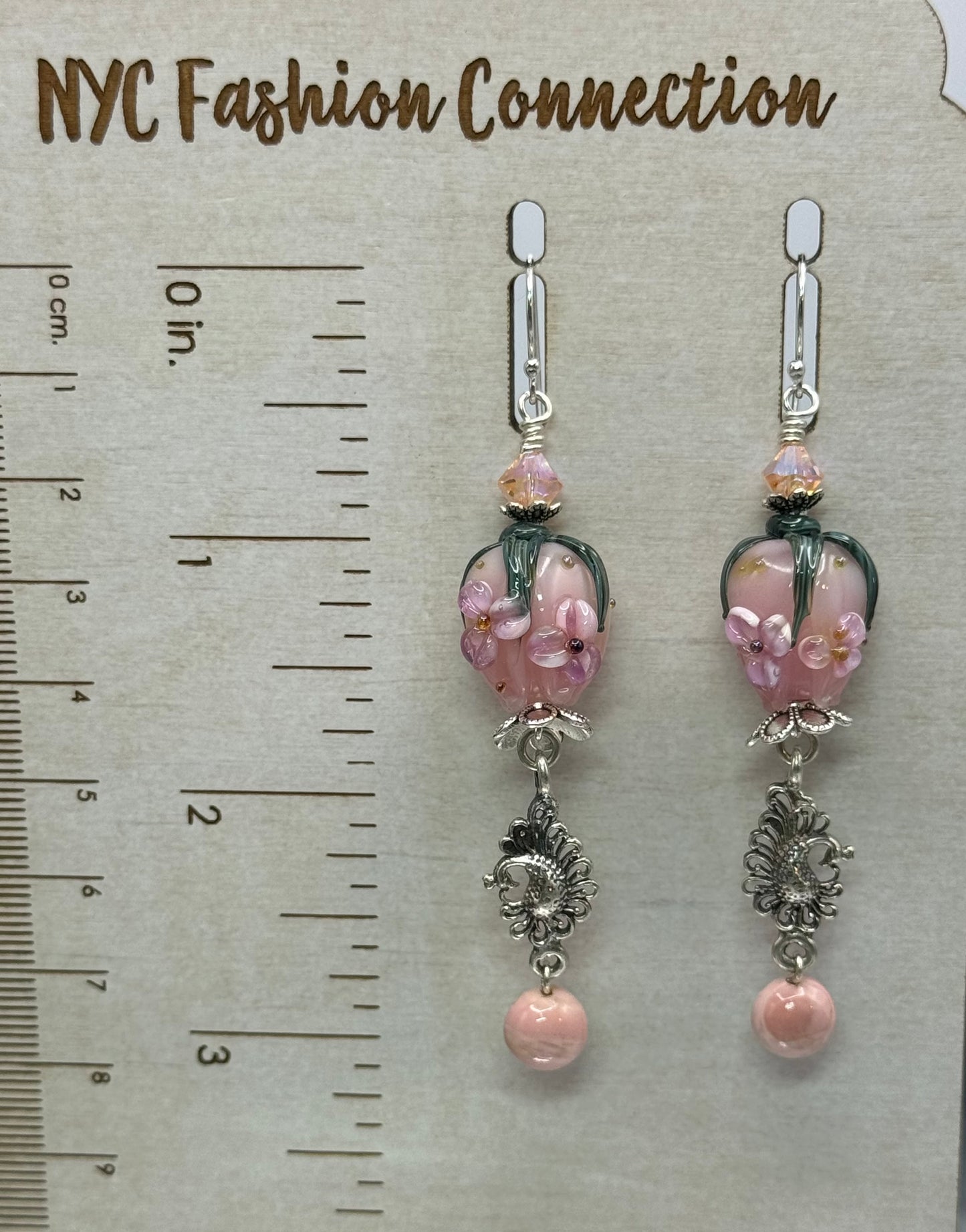 Peacock lampwork and opal earrings