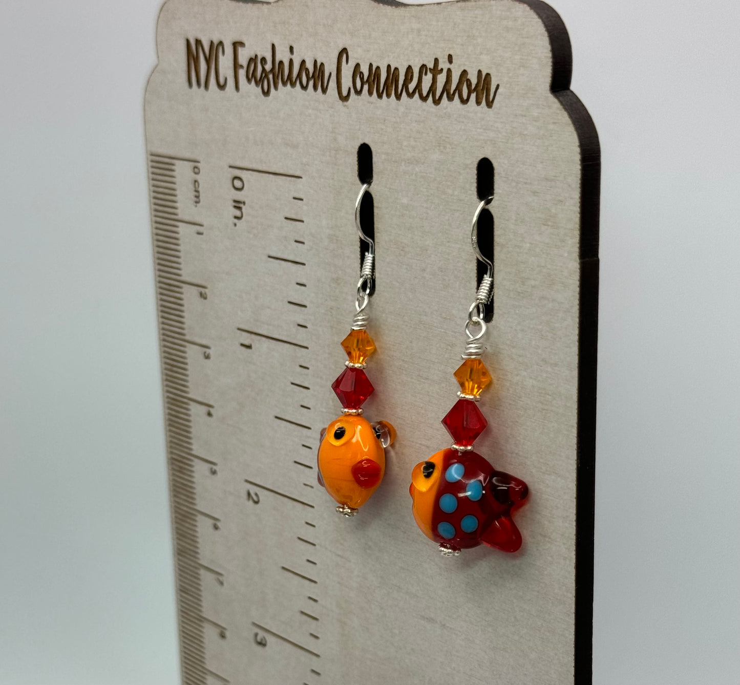 Lampwork orange and red fish earrings