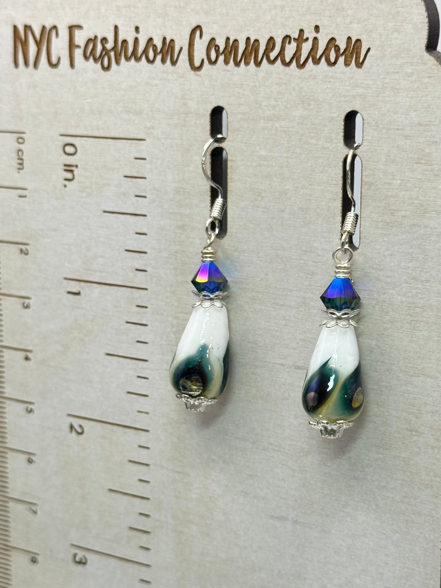 Peacock lampwork earrings