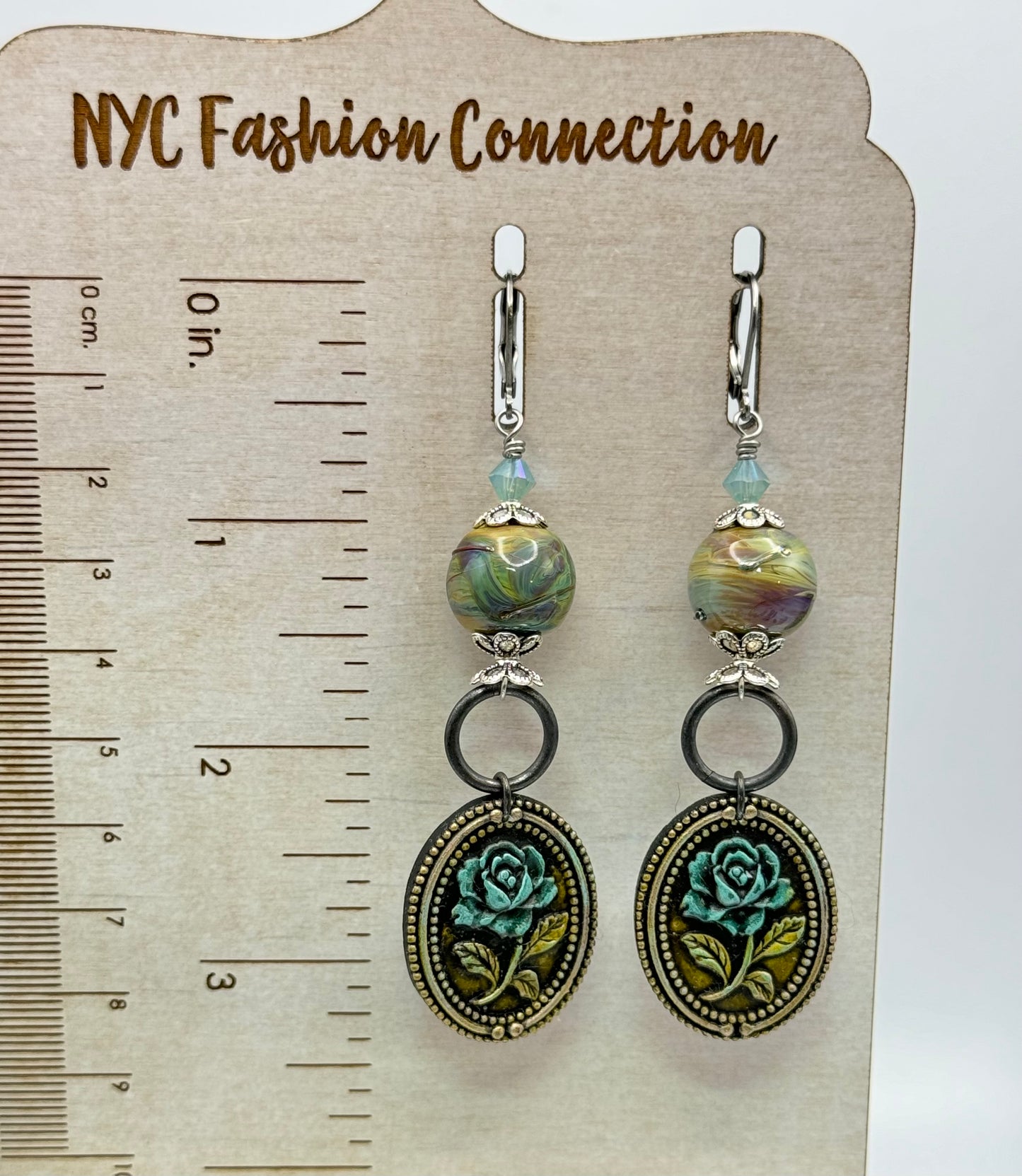 Victorian style lampwork floral earrings