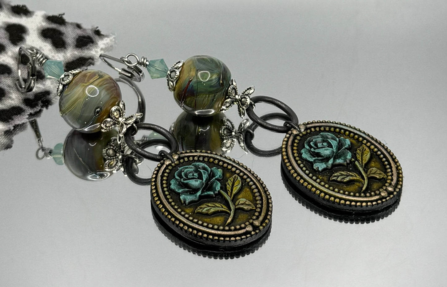 Victorian style lampwork floral earrings