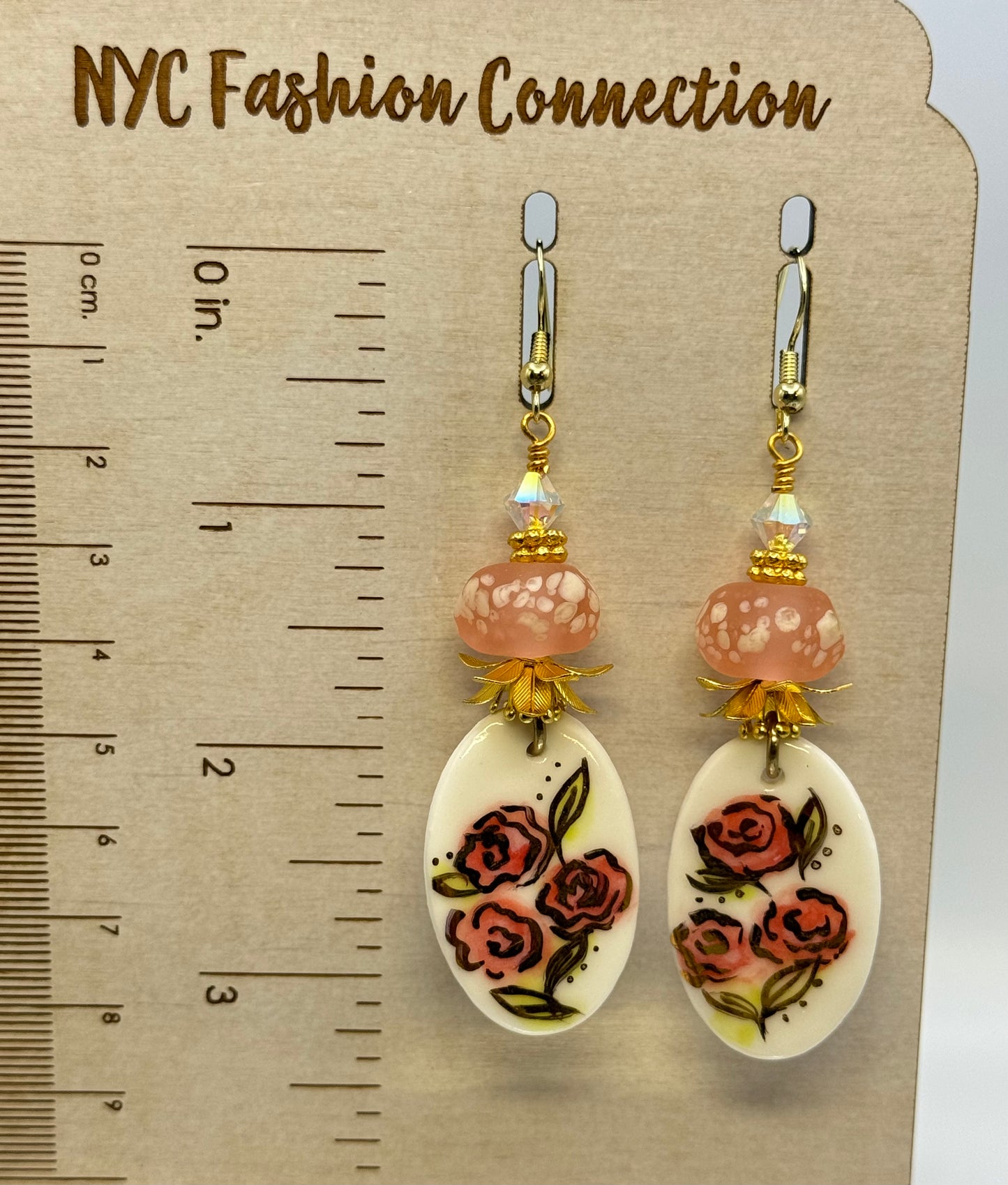 22k porcelain and lampwork floral earrings