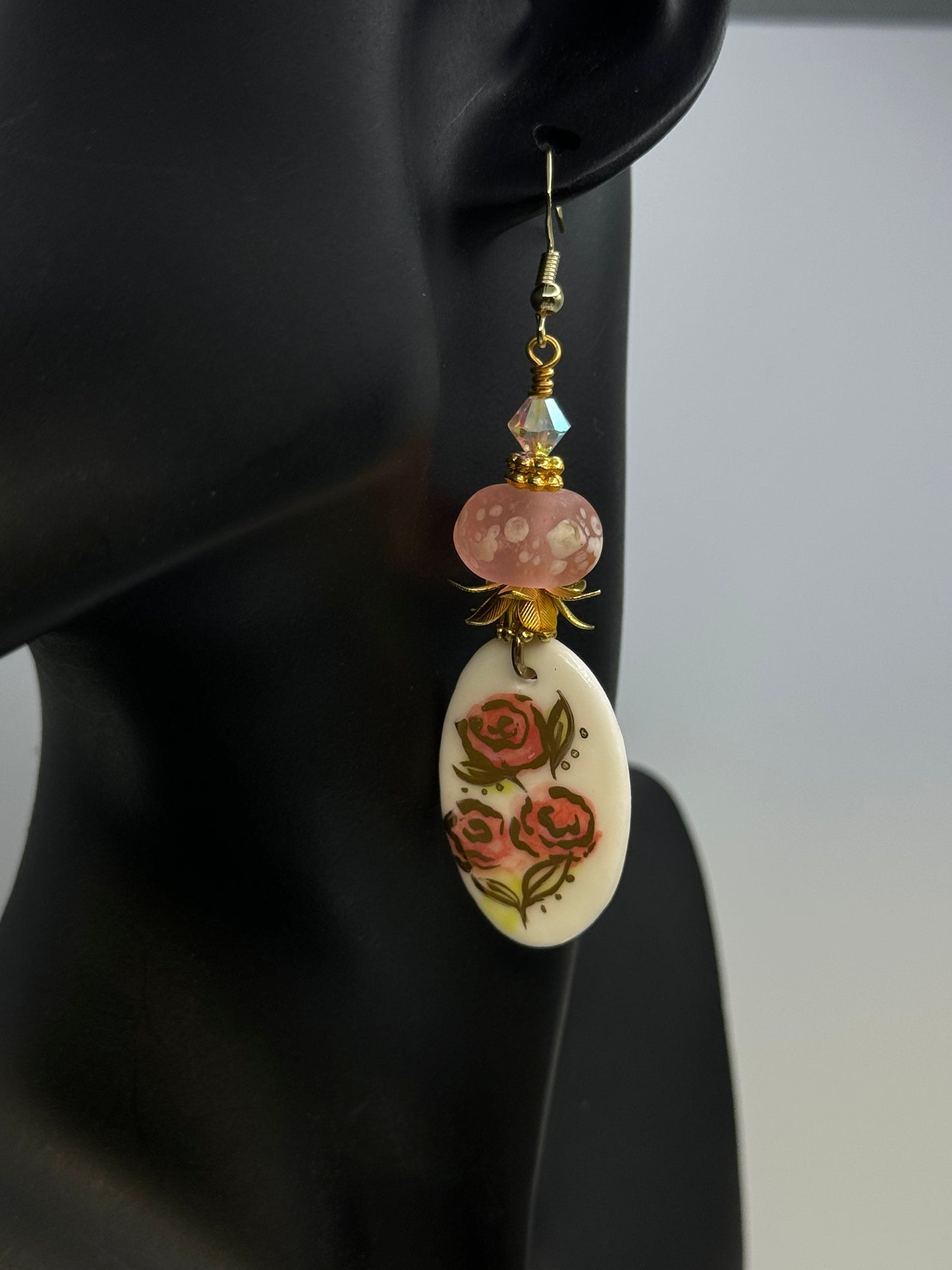 22k porcelain and lampwork floral earrings